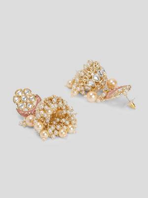 AQUASTREET Gold Plated Handcrafted Kundan And Peach Enamelled Choker Necklace Set with Tika 4