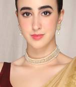 AQUASTREET Gold Plated Handcrafted Kundan Choker Necklace Set With Pearls Line