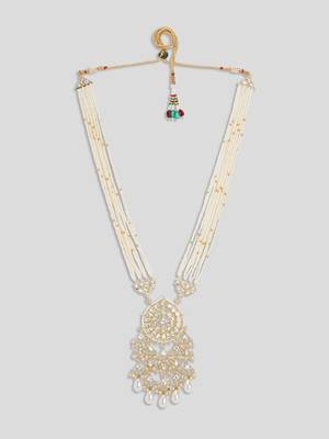 AQUASTREET Gold Plated Handcrafted Kundan And White Stones Studded Pearls Embellished Necklace Set  4