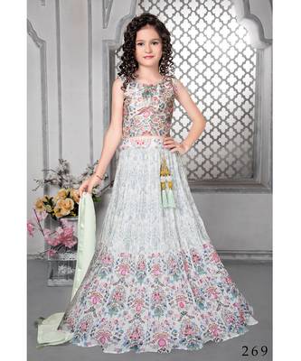 Off-White Faux Georgette Multicolor Printed Kid's Lehenga Choli 1