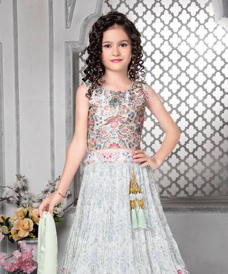 Off-White Faux Georgette Multicolor Printed Kid's Lehenga Choli 2