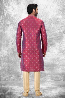 Pink embroidered brocade kurta-pajama 3