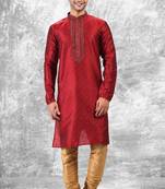 Maroon embroidered brocade kurta-pajama