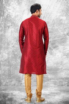 Maroon embroidered brocade kurta-pajama 3