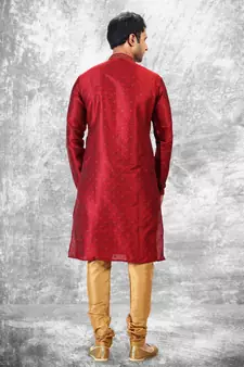 Maroon embroidered brocade kurta-pajama