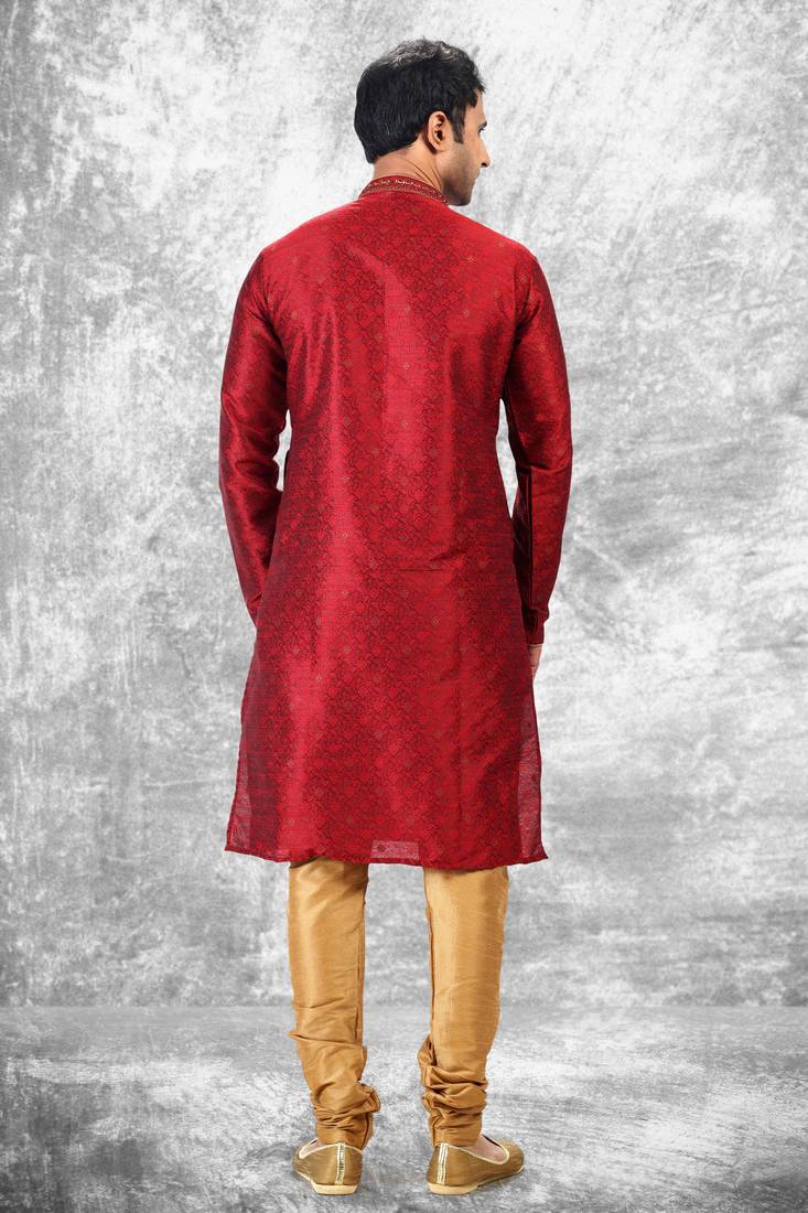 Maroon embroidered brocade kurta-pajama