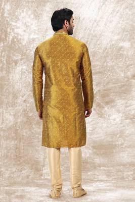 Yellow embroidered brocade kurta-pajama 3