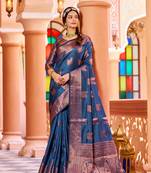 Navy blue woven silk saree with blouse