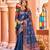 Navy blue woven silk saree with blouse