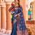 Navy blue woven silk saree with blouse