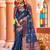 Navy blue woven silk saree with blouse