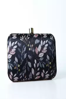 BLACK WITH ANTIQUE GOLDEN COLOR GOLDEN BEADED HAND EMBROIDED CLUTCH CUM SLING BAG