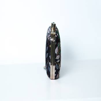 BLACK WITH ANTIQUE GOLDEN COLOR GOLDEN BEADED HAND EMBROIDED CLUTCH CUM SLING BAG 4