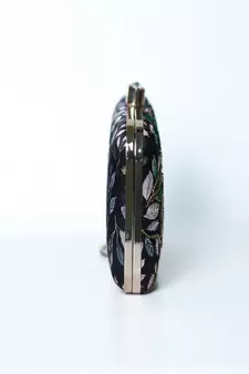 BLACK WITH ANTIQUE GOLDEN COLOR GOLDEN BEADED HAND EMBROIDED CLUTCH CUM SLING BAG