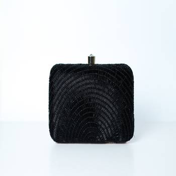 BLACK WITH BLACK COLOR KATDANA BEADED HAND EMBROIDED CLUTCH CUM SLING BAG 1
