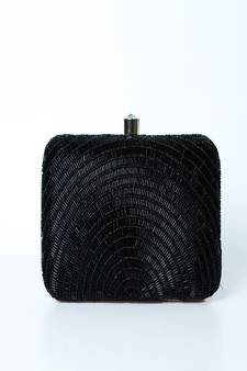 BLACK WITH BLACK COLOR KATDANA BEADED HAND EMBROIDED CLUTCH CUM SLING BAG