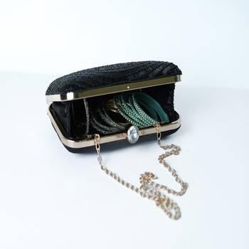 BLACK WITH BLACK COLOR KATDANA BEADED HAND EMBROIDED CLUTCH CUM SLING BAG 3
