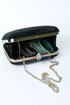 BLACK WITH BLACK COLOR KATDANA BEADED HAND EMBROIDED CLUTCH CUM SLING BAG