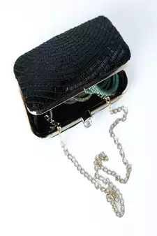 BLACK WITH BLACK COLOR KATDANA BEADED HAND EMBROIDED CLUTCH CUM SLING BAG