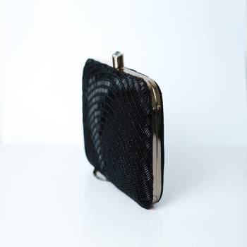 BLACK WITH BLACK COLOR KATDANA BEADED HAND EMBROIDED CLUTCH CUM SLING BAG 5
