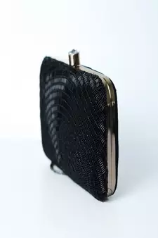 BLACK WITH BLACK COLOR KATDANA BEADED HAND EMBROIDED CLUTCH CUM SLING BAG