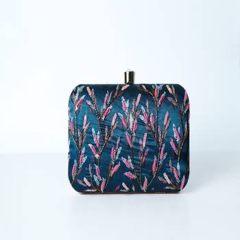 TURQUOISE BLUE  WITH MULTI COLOR  BEADED/SEQUINS WORK HAND EMBROIDED CLUTCH CUM SLING BAG 1