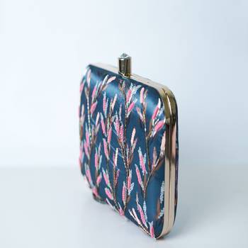 TURQUOISE BLUE  WITH MULTI COLOR  BEADED/SEQUINS WORK HAND EMBROIDED CLUTCH CUM SLING BAG 3