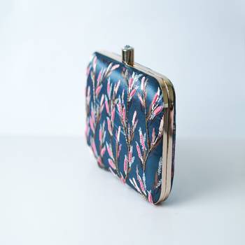TURQUOISE BLUE  WITH MULTI COLOR  BEADED/SEQUINS WORK HAND EMBROIDED CLUTCH CUM SLING BAG 4