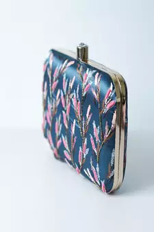 TURQUOISE BLUE  WITH MULTI COLOR  BEADED/SEQUINS WORK HAND EMBROIDED CLUTCH CUM SLING BAG