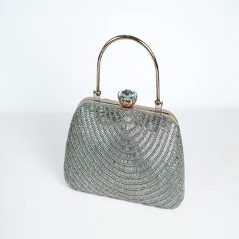 SILVER WITH SILVER  COLOR  KATDANA BEADED HAND EMBROIDED CLUTCH CUM SLING BAG 1