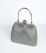 SILVER WITH SILVER  COLOR  KATDANA BEADED HAND EMBROIDED CLUTCH CUM SLING BAG