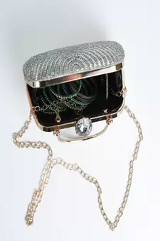 SILVER WITH SILVER  COLOR  KATDANA BEADED HAND EMBROIDED CLUTCH CUM SLING BAG