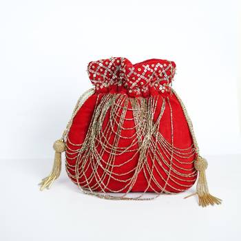 RED WITH GOLDEN COLOR HAND EMBROIDED POTLI CLUTCH 1