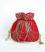 RED WITH GOLDEN COLOR HAND EMBROIDED POTLI CLUTCH