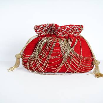 RED WITH GOLDEN COLOR HAND EMBROIDED POTLI CLUTCH 2