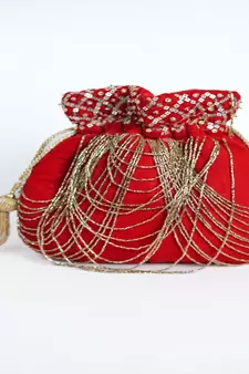 RED WITH GOLDEN COLOR HAND EMBROIDED POTLI CLUTCH