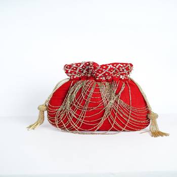 RED WITH GOLDEN COLOR HAND EMBROIDED POTLI CLUTCH 3