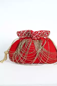 RED WITH GOLDEN COLOR HAND EMBROIDED POTLI CLUTCH