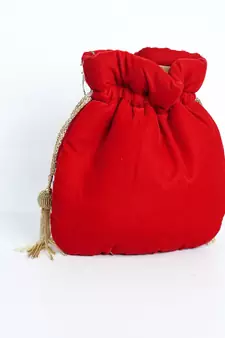 RED WITH GOLDEN COLOR HAND EMBROIDED POTLI CLUTCH