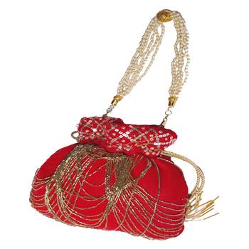 RED WITH GOLDEN COLOR HAND EMBROIDED POTLI CLUTCH 5