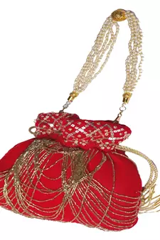 RED WITH GOLDEN COLOR HAND EMBROIDED POTLI CLUTCH