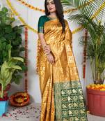 YELLOW BANDHANI PATOLA HATHI DESIGN BEAUTIFUL SAREE 