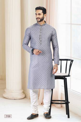 Grey printed cotton kurta-pajama
