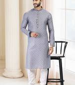 Grey printed cotton kurta-pajama