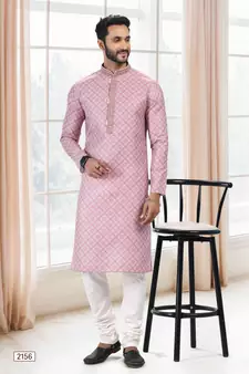 Purple printed cotton kurta-pajama