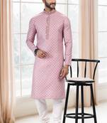 Purple printed cotton kurta-pajama