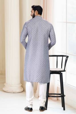 Grey printed cotton kurta-pajama 3