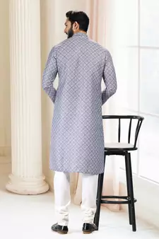 Grey printed cotton kurta-pajama