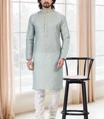 Green printed cotton kurta-pajama