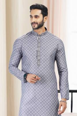 Grey printed cotton kurta-pajama 4
